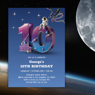 Astronaut Outer Space Themed Boy 10. Geburtstag Einladung