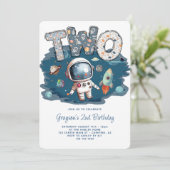 Astronaut Outerspace Rocket 2. Geburtstag Einladung (Stehend Vorderseite)