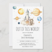 Astronaut Outerspace Rocket 3. Geburtstag Einladung (Vorderseite)
