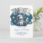 Astronaut Outerspace Rocket 3. Geburtstag Einladung (Stehend Vorderseite)
