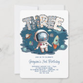 Astronaut Outerspace Rocket 3. Geburtstag Einladung (Vorderseite)