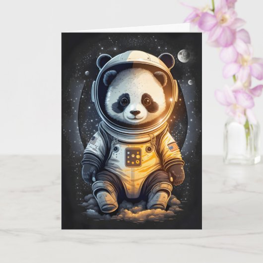 Astronaut Panda Bären Illustration Karte (Orchidee)