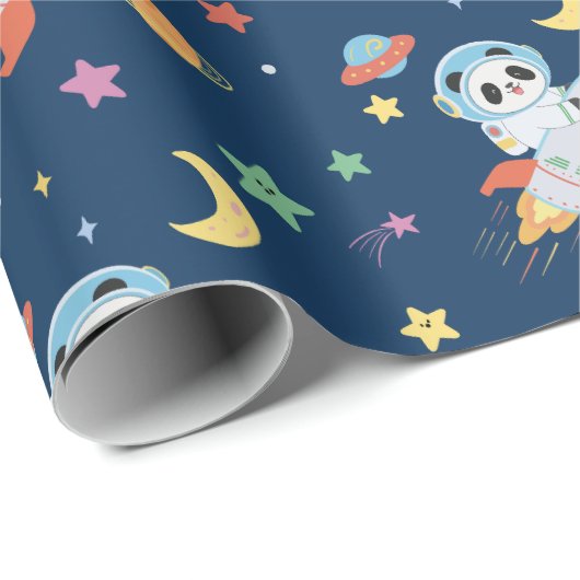 Astronaut Panda Geschenkpapier (Rolleneckpunkt)