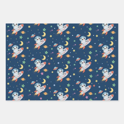 Astronaut Panda Geschenkpapier Set (Vorderseite)