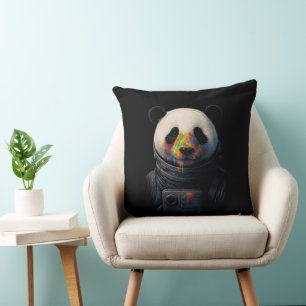 Astronaut Panda mit Neonfarbspritzer Kissen