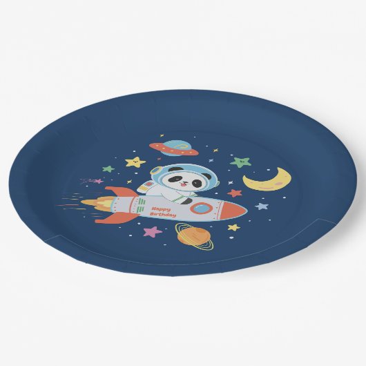 Astronaut Panda Pappteller (Schrägansicht)