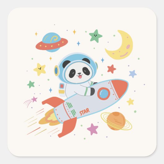Astronaut Panda Quadratischer Aufkleber (Vorderseite)
