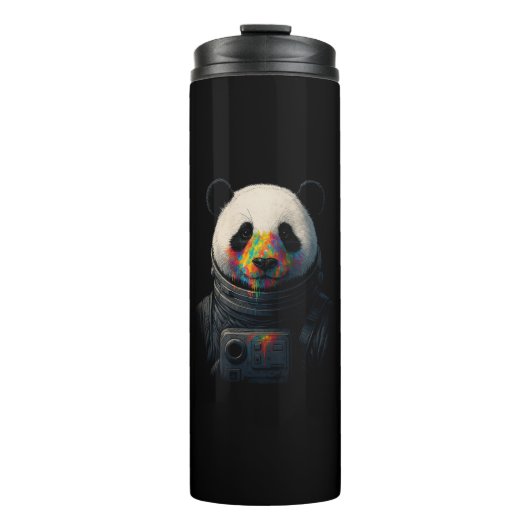Astronaut Panda with Neon Paint Splash Thermosbecher (Vorderseite)