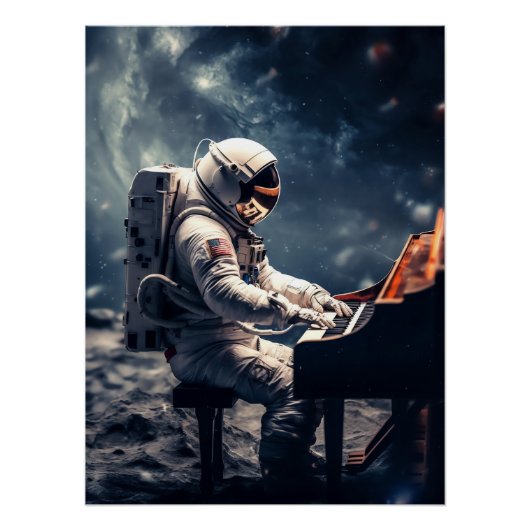 Astronaut Piano auf dem Mond spielen Poster (Vorderseite)
