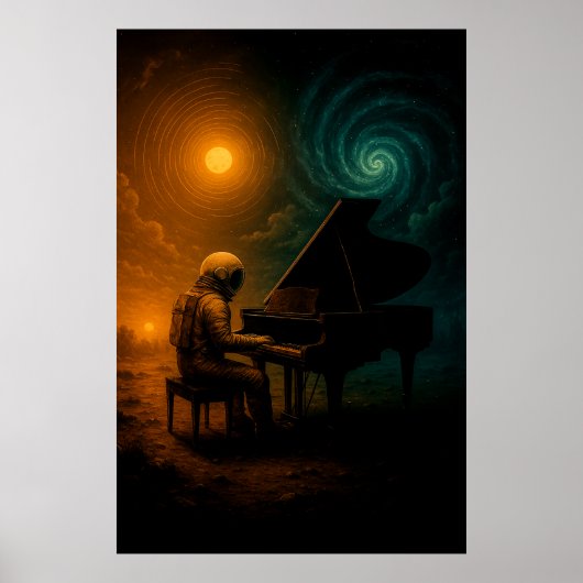 Astronaut Piano in Split Realität - Surreal Poster (Vorne)