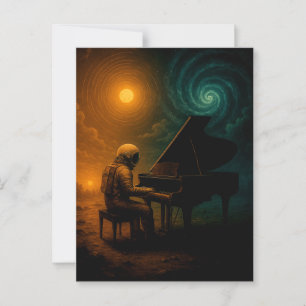 Astronaut Piano in Split Realität - Surreal Postkarte