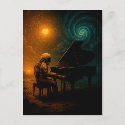 Astronaut Piano in Split Realität - Surreal Postkarte (Vorderseite)