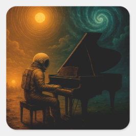 Astronaut Piano in Split Realität - Surreal Quadratischer Aufkleber