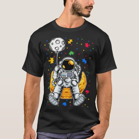 Astronaut & Planet Balloon Puzzle Piece Autism Awa T-Shirt (Vorderseite)