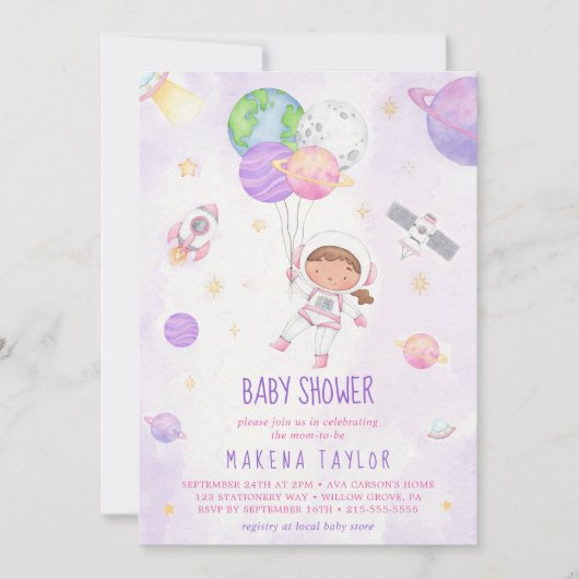 Astronaut Planet Rakete WeltraumBaby-Dusche Einladung (Vorderseite)