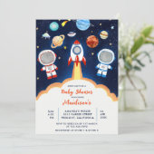 Astronaut Planet Rakete WeltraumBaby-Dusche Einladung (Stehend Vorderseite)