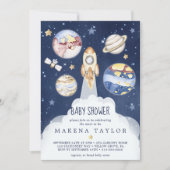 Astronaut Planet Rakete WeltraumBaby-Dusche Einladung (Vorderseite)