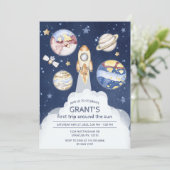 Astronaut Planet Raketenmotorraum Weltraum 1. Gebu Einladung (Stehend Vorderseite)