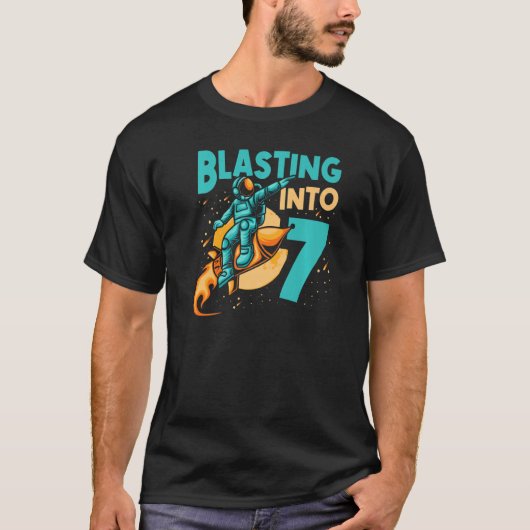Astronaut Planet Raumschiff Happy 7. Geburtstag T-Shirt (Vorderseite)