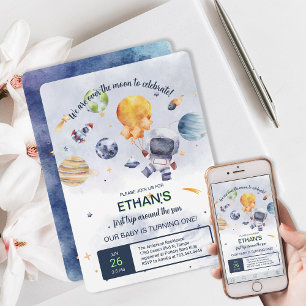 Astronaut Planet Space Party Kindergeburtstag Einladung