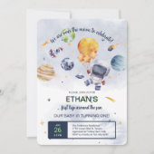 Astronaut Planet Space Party Kindergeburtstag Einladung (Vorderseite)