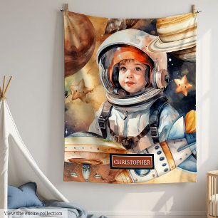 Astronaut & Planeten Name Blanket - Geschenk für J Fleecedecke
