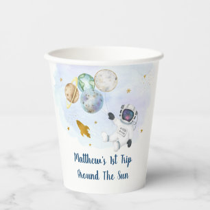 Astronaut Planets Space Blue Gold Geburtstag Pappbecher