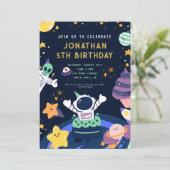 Astronaut Planets Space Boy Geburtstag Einladung (Stehend Vorderseite)