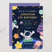 Astronaut Planets Space Boy Geburtstag Einladung (Vorne/Hinten)