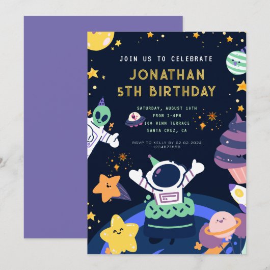 Astronaut Planets Space Boy Geburtstag Einladung (Vorne/Hinten)