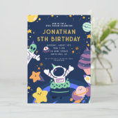 Astronaut Planets Space-takular Geburtstag Einladung (Stehend Vorderseite)