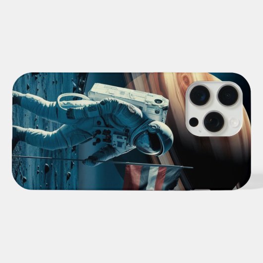 Astronaut platziert eine Fahne in der Sättigung -  iPhone Hülle (Rückseite (Horizontal))