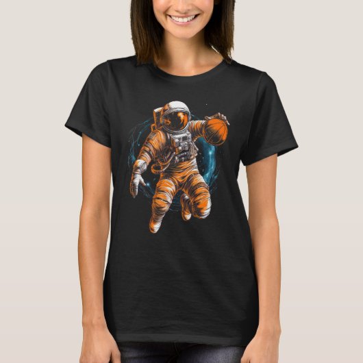 Astronaut Playing Basketball In Space Graphic Illu T-Shirt (Vorderseite)