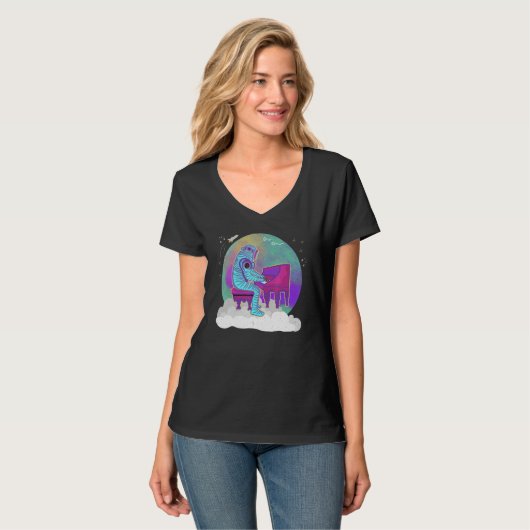 Astronaut Playing Piano On A Cloud In Outer Space  T-Shirt (Vorderseite Vollansicht)