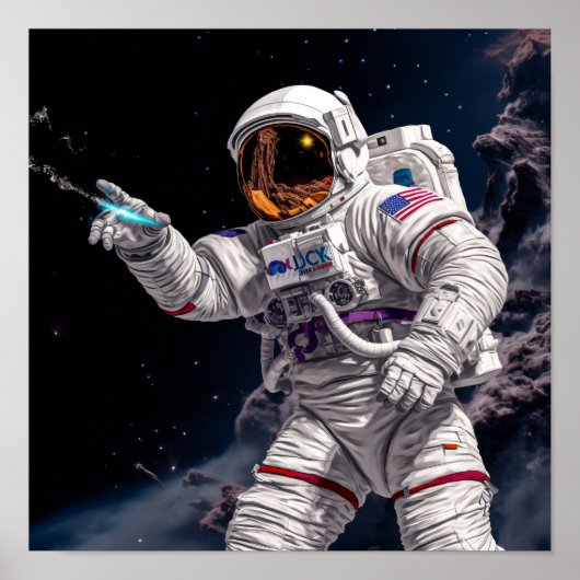 Astronaut Punching - Graffiti Style Space Poster (Vorne)