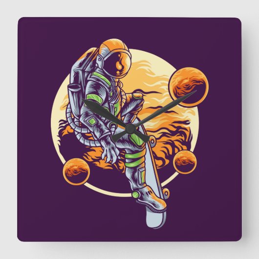 Astronaut  quadratische wanduhr (Vorderseite)