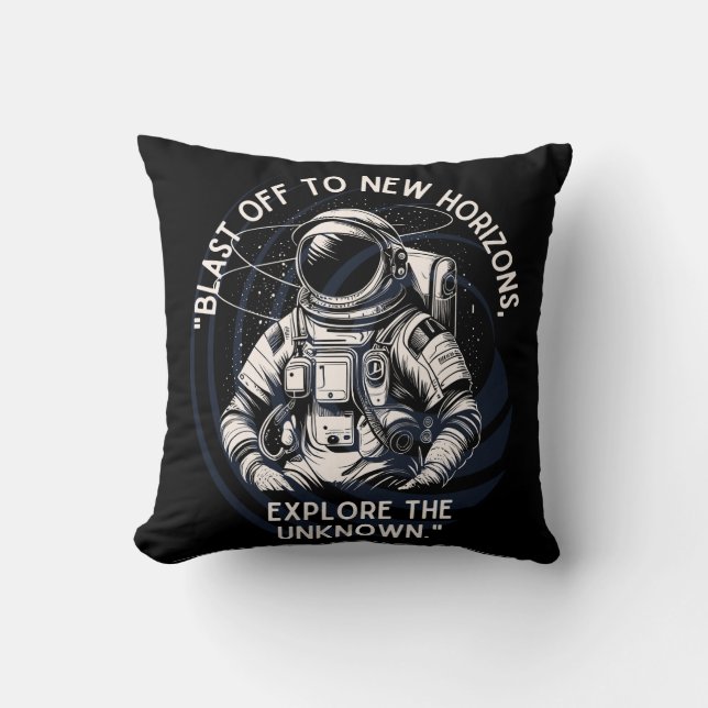 ASTRONAUT QUOTE , SCHLIESSEND BIS NEUES HORIZONT KISSEN (Vorderseite)