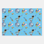 Astronaut Rainbow Balloons Rocket Space Kids Blue Geschenkpapier Set (Vorderseite 2)