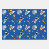 Astronaut Rainbow Balloons Rocket Space Kids Blue Geschenkpapier Set (Vorderseite)