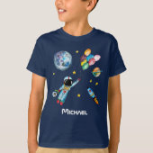 Astronaut Rainbow Balloons Rocket Space Name T-Shirt (Vorderseite)