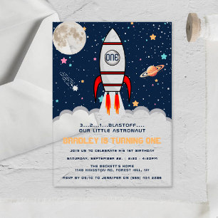 Astronaut Rakete Weltraum 1. Geburtstag Acryleinladungen