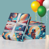 Astronaut Raketenplanets Boys Geburtstag farbig Geschenkpapier