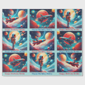 Astronaut Raketenplanets Boys Geburtstag farbig Geschenkpapier (Flach)