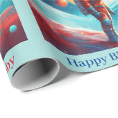 Astronaut Raketenplanets Boys Geburtstag farbig Geschenkpapier (Rolleneckpunkt)