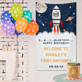 Astronaut RaketenWeltraum 1. Geburtstag Willkommen Banner