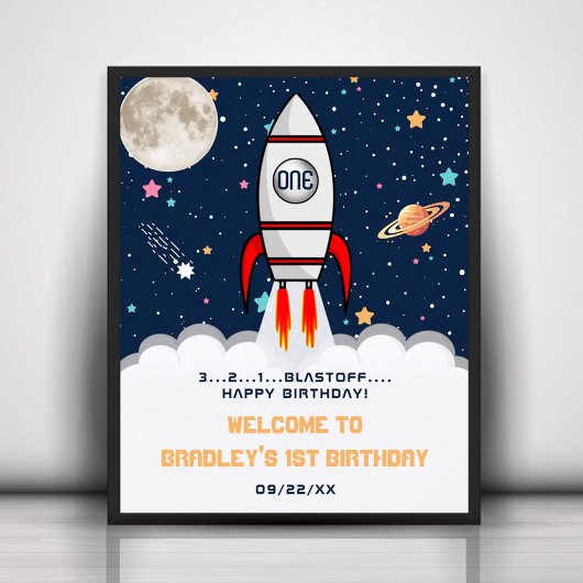 Astronaut RaketenWeltraum 1. Geburtstag Willkommen Poster