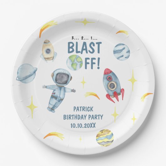 Astronaut Raum Geburtstagsfeier Pappteller (Vorderseite)