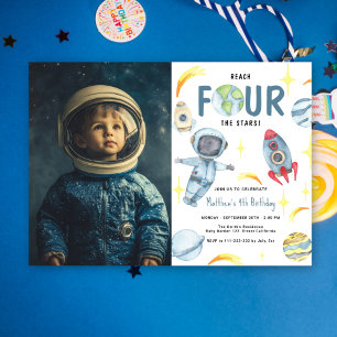 Astronaut Raum Vierter Geburtstag Einladung