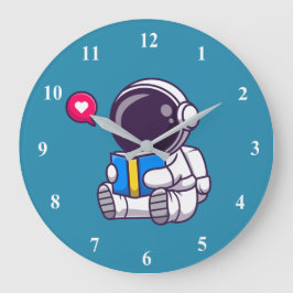 Astronaut reading book cute kids große wanduhr