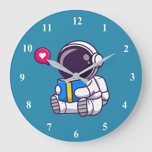 Astronaut reading book cute kids große wanduhr (Vorderseite)